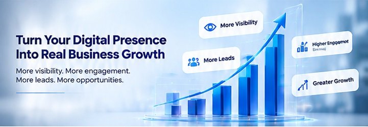 Graphic showing business growth through greater visibility, leads and engagement